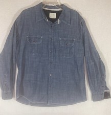 PD C XL Denim Pearl Snap Shirt Jean Chambray Blue Button Long Sleeve Western