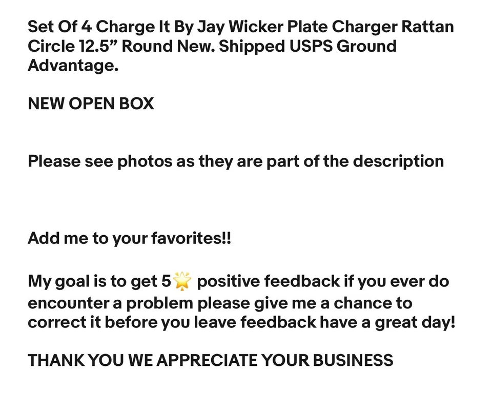 4 件套充电 Jay Wicker Plate 充电器 藤圈 12.5 英寸 圆形 全新 — 第 2/4 张图片