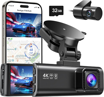 Dashcam Auto Vorne Hinten 4K/2K mit GPS WiFi Dash Cam Auto Kamera 32-GB-Karte