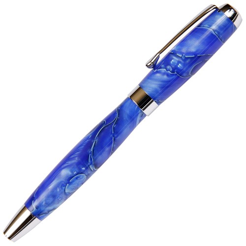 Pluma Estilográfica Toscana - Cuerpo Brillante Mármolizado Azul y Perla - Imagen 4 de 7
