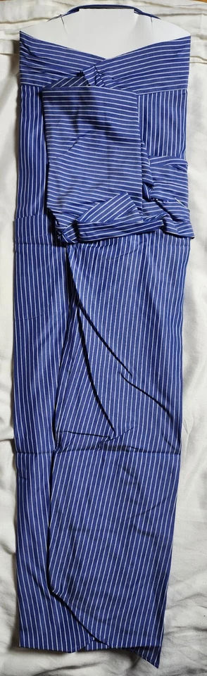 Camisa social XMI clássica azul listrada algodão com botões manga longa tamanho 16R - Imagem 2 de 4