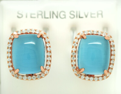 LAB-CREATED LAVANDER CAT'S EYE & WHITE SAPPHIRE EARRINGS .925 Sterling Silver