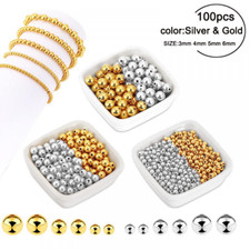 100pcs Round Beads Set: Smooth Spacer Balls for Bracelet Crafting 3-6mm