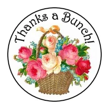30 THANK YOU FLOWER BASKET 1.5 INCH LABELS ROUND STICKERS