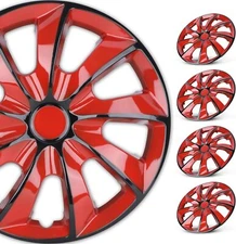 4x 15" Black & Red Lacquer Wheel Covers Hub Caps Fit For R15 Tire & Steel Wheel