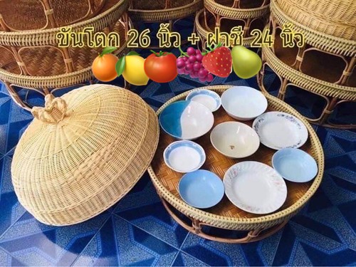 Vintage Thai Handicraft Round Table Tray Rattan Khantoke Set &Rattan Food Cover - Picture 26 of 46