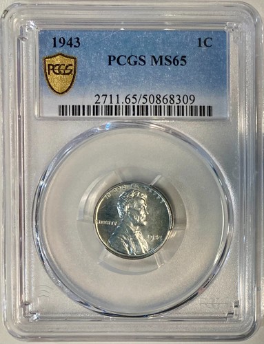 1943 Lincoln Steel Cent (Wheat Penny), PCGS MS-65, Gold Shield Label