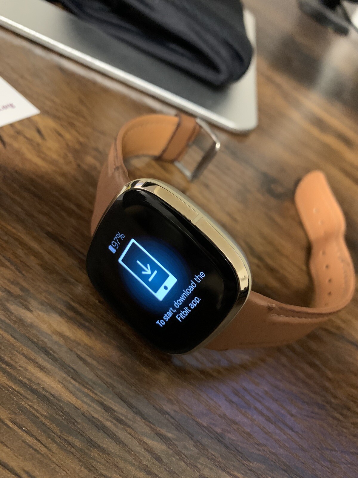 Fitbit Sense 1st Gen Smartwatch Soft Gold with Faux Leather Band – Advanced Health Tracking  -image