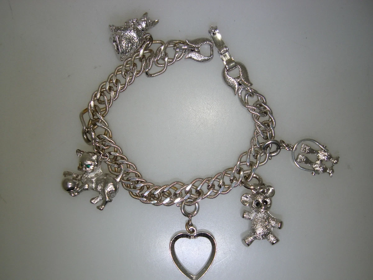 VINTAGE 1960 S ERA SILVER MONET CHARM BRACELET W 5 CHARMS eBay