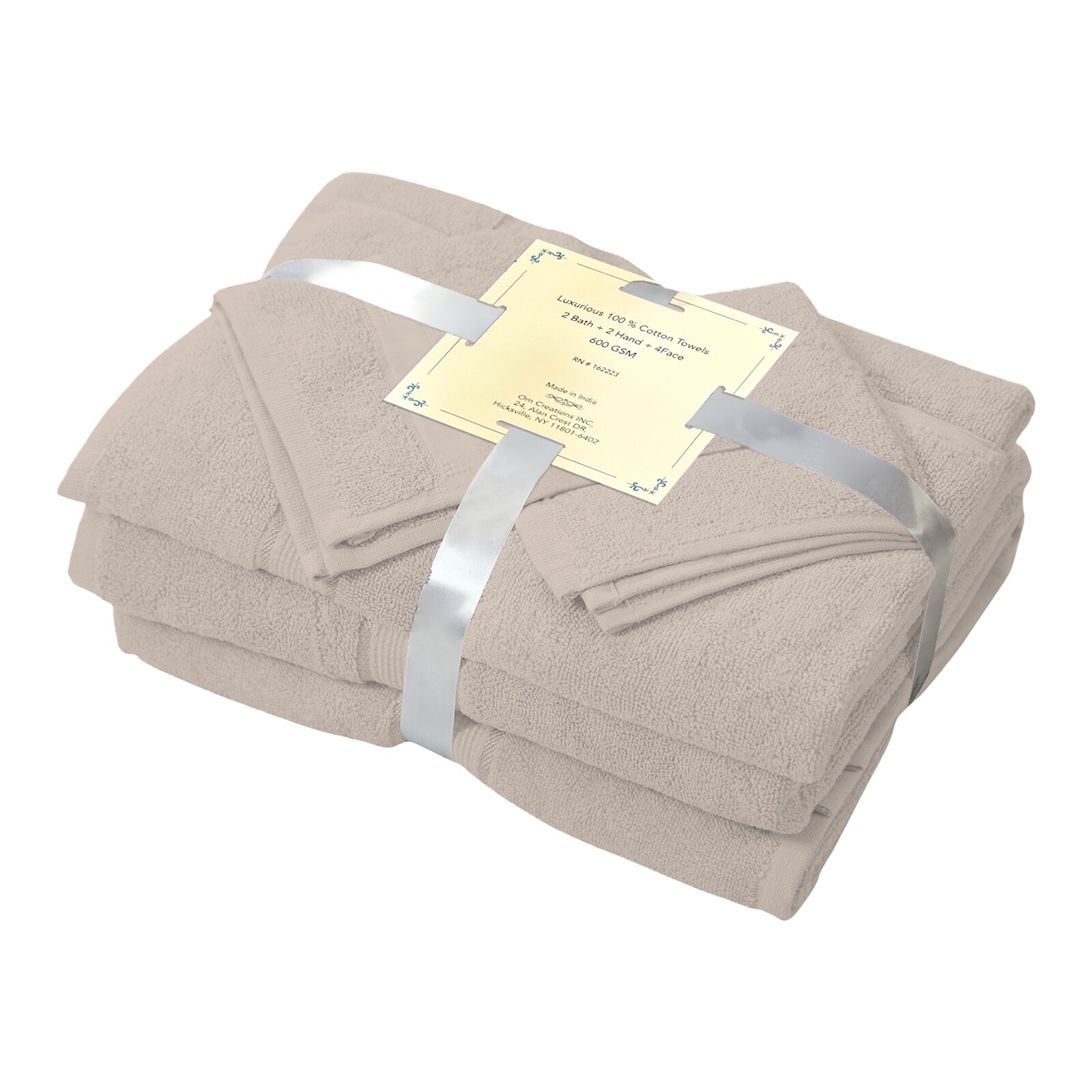 Taupe Towel Set of 8, 600 GSM Bath Towels, 100% Premium Cotton