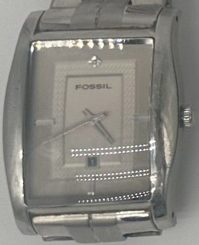 Fossil Men's Silver-Tone Stainless Steel Rectangular Quartz Watch - Picture 2 of 2