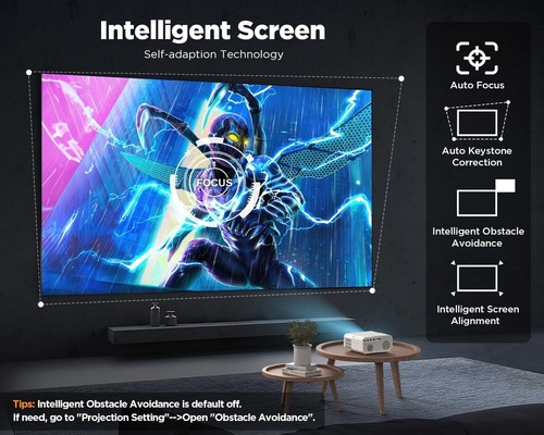 DBPOWER 4K Projector Auto Focus Keystone 600ANSI 5G WiFi Bluetooth 4P4D/PPT/Zoom - Picture 4 of 9