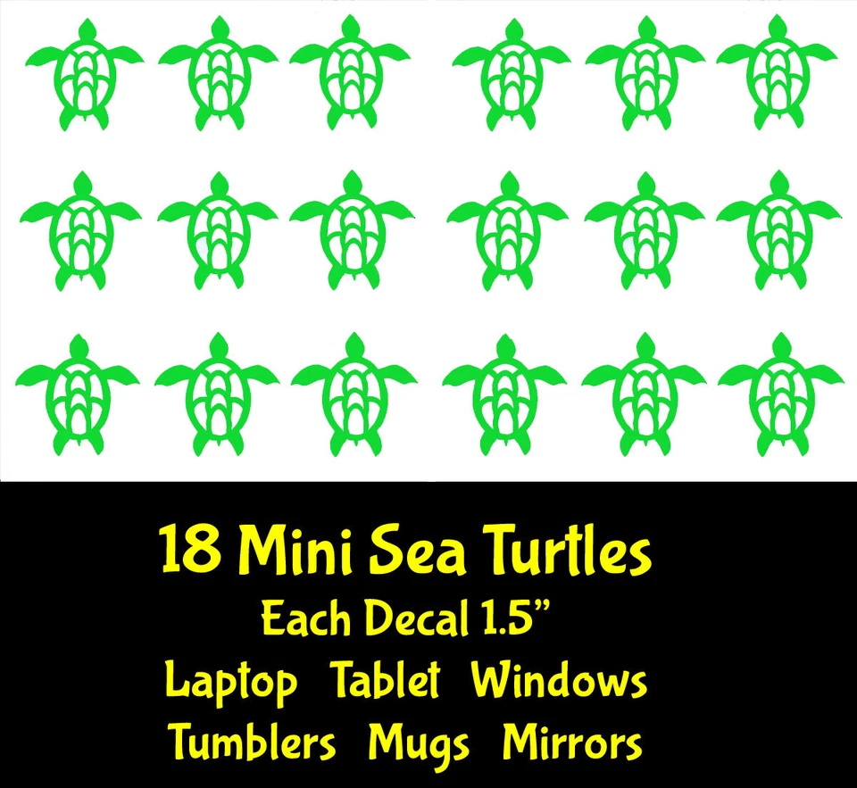 18 Mini Tortugas Marinas Exterior o Interior Vinilo Calcomanía Ventana Coche Laptop Tableta Paredes Foto 3 de 4