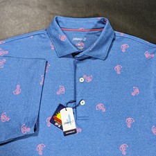 Johnnie-O Flamingo Floaty Printed Performance Golf Polo Shirt Size M Lake Blue