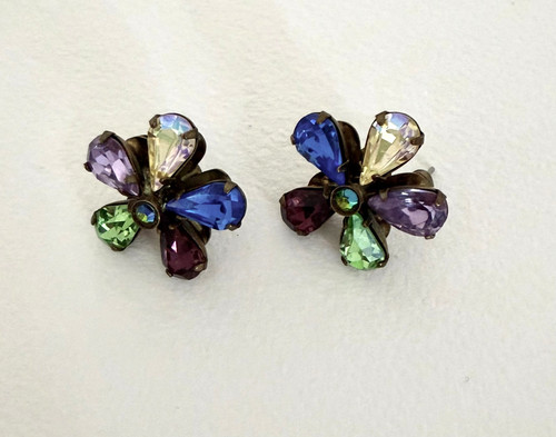 Sorrelli Multi Color Flower Pear Crystals Post Earrings