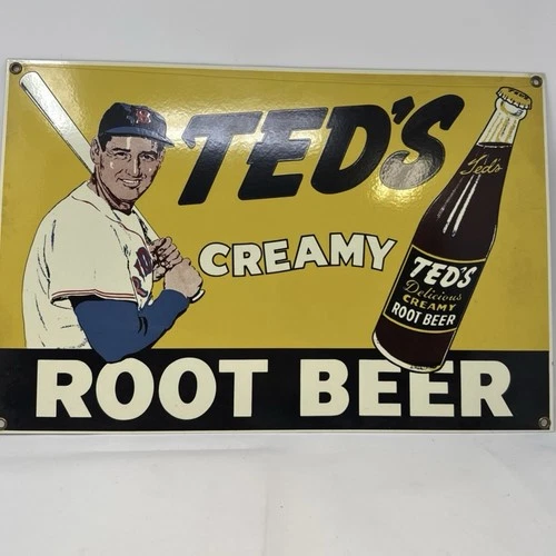Ted’s Creamy Root Beer Metal Sign, Vintage Style Baseball Advertising Décor