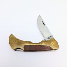 Vintage Utility Scout Folding Pocket Knife With Brass/Wood Handle 5.5"