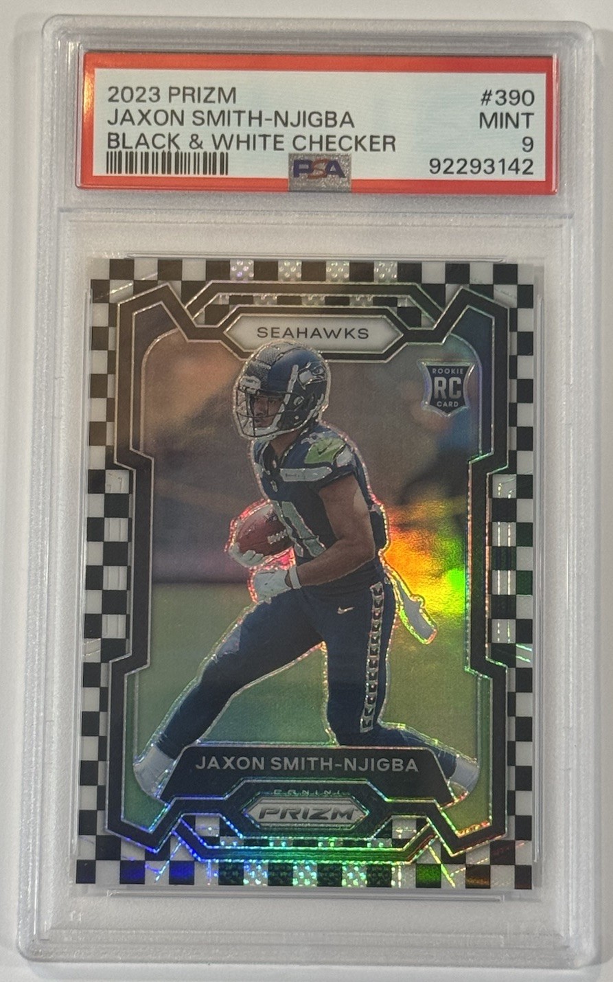 2023 Panini Prizm Jaxon Smith-Njigba #390 Black & White Checker Prizm (RC) PSA 9