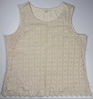 Adiva Sleeveless Lace Overlay Shell Top XL, 100% Cotton Boho Romantic Cottage