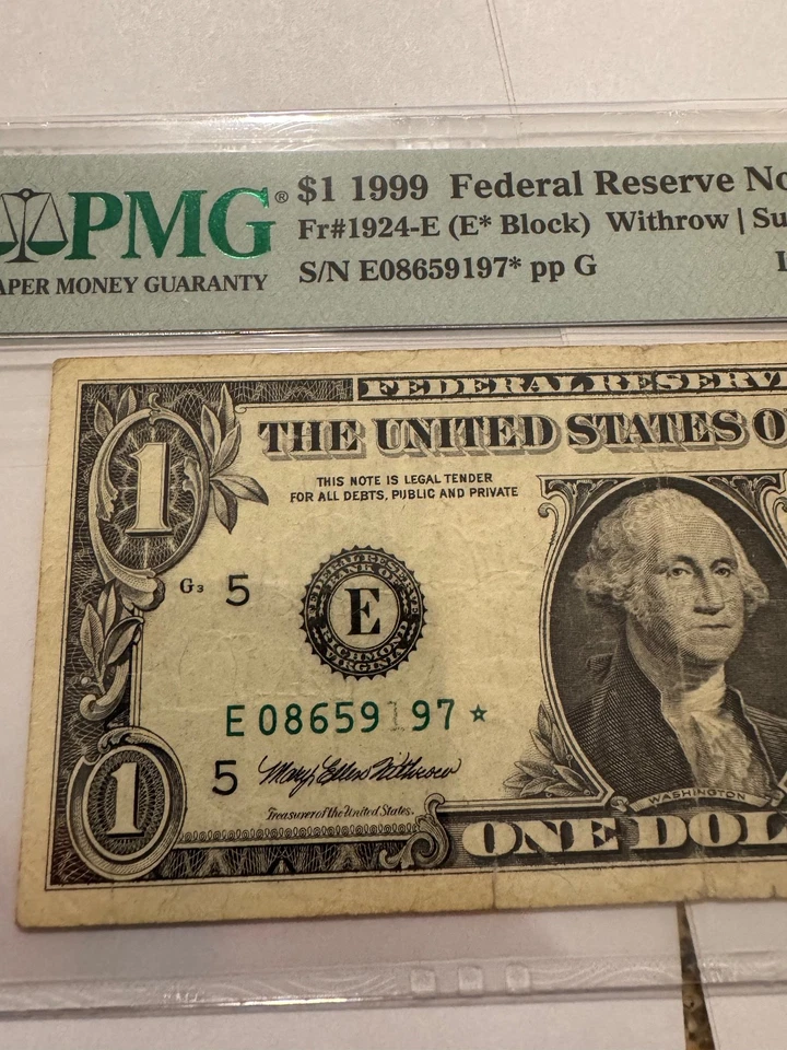 1999 E  Star Note Ink Error  One Dollar Bill certified-one dollar bill ink error - Image 3 of 4