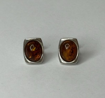 BERNSTEIN Stein OHRRINGE mit Sterlingsilber. Cognacfarbene Bernstein Ohrringe. Bernstein Ohrstecker.