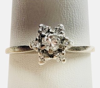 Anello VINTAGE 14K oro bianco .25 TCW diamante grappolo di fiori misura 10 25