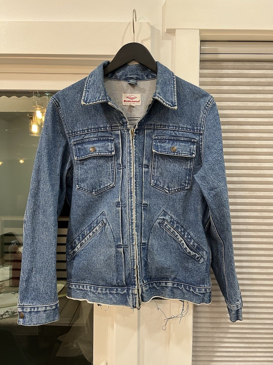 Battenwear NY Denim Blue Zip Up Jacket Size Small Vintage Tribal 