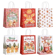 Christmas Gift Paper Bags With Kraft Handles 6/12/24 Pcs Tote Party Wrapping Bag