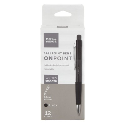 Office Depot Soft-Grip Retractable Ballpoint Pens, Medium Point, 1.0 mm, Blac...