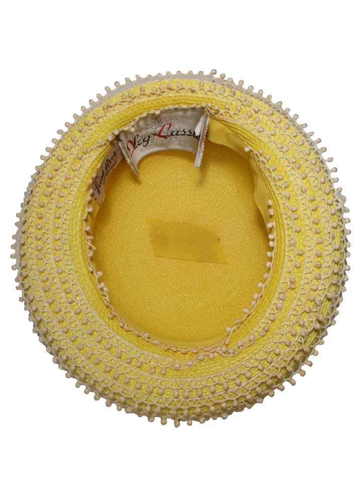 Chapéu de palha amarelo vintage Oleg Cassini aba enrolada Derby Church - Imagem 3 de 4