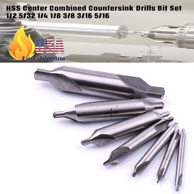 HSS Center Combined Countersink Drills Bit Set 1/2 5/32 1/4 1/8 3/8 3/16 5/16