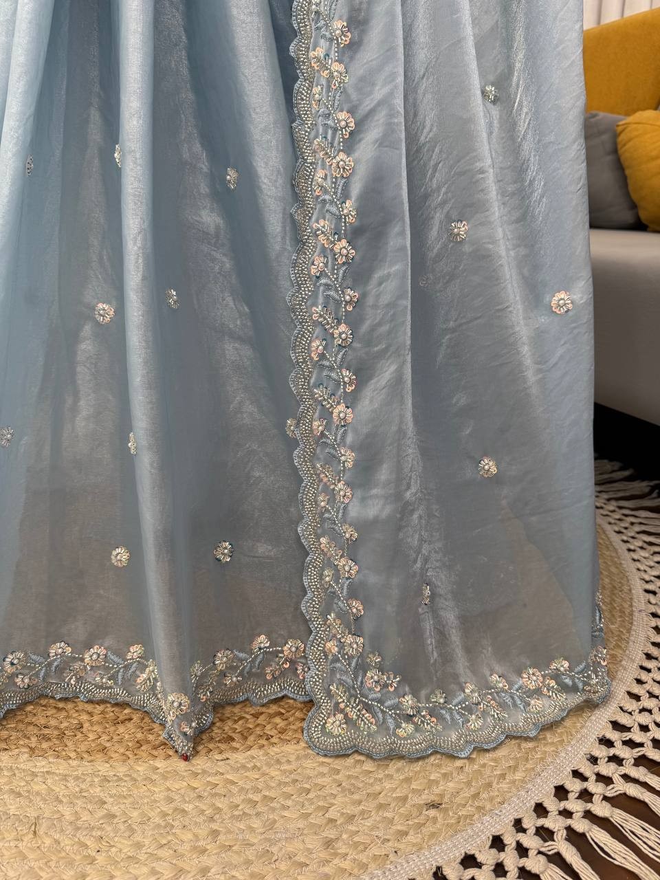 Attractive Look Fendy Silk Sky Blue Saree With Blouse For Function Wear thumbnail 3