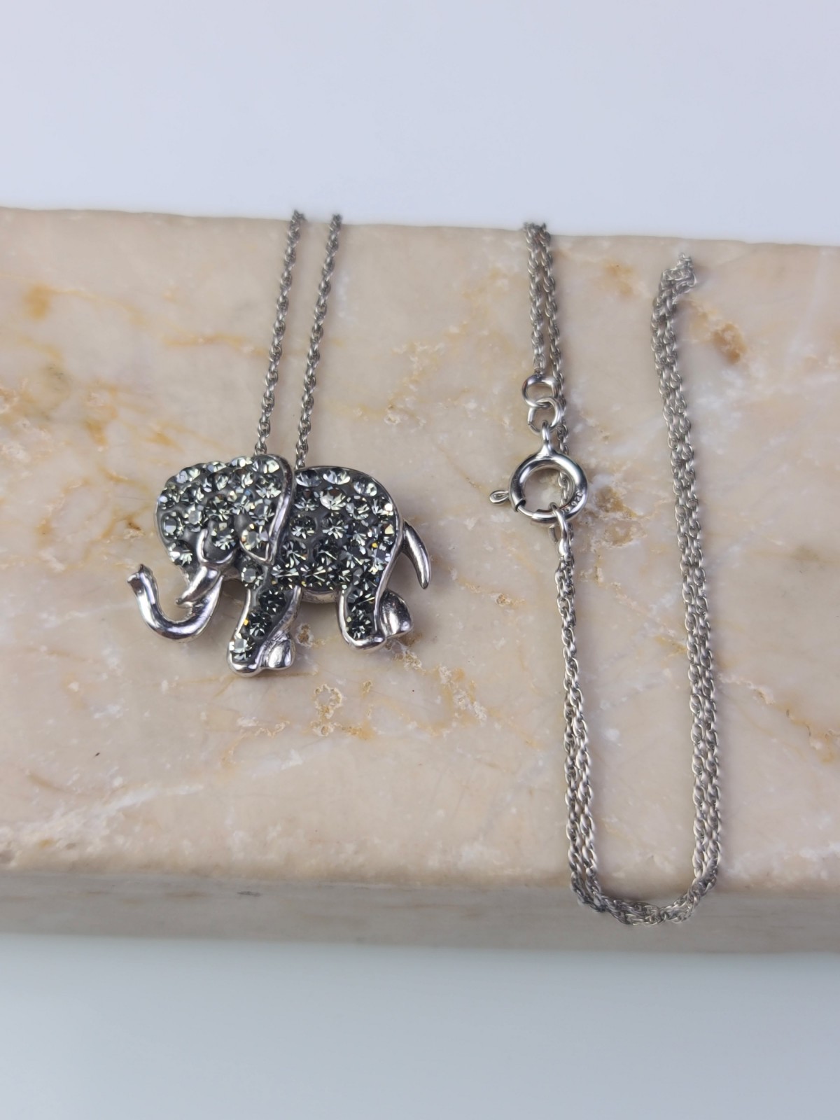 Sterling 925 Solid Silver Crystal Iced Elephant P… - image 1
