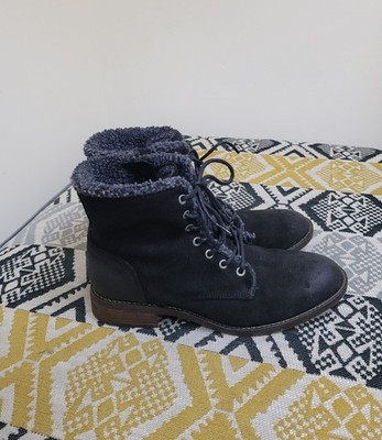 VGC Womens FatFace Lace Up Suede Fur Trimmed Biker Boots Size EU