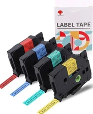 4-Pack Phomemo P3100 12mm Black on Red/Yellow/Green/Blue Cable Label Tape