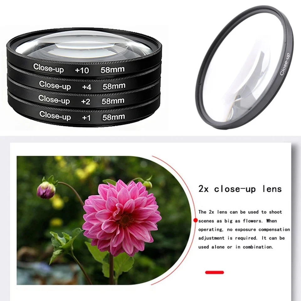 Macro Close Up Lens Filter +1 +2 +4 +10 Filter Kit- 37-82 mm for DSLR SLR Camera - Image 2 of 4