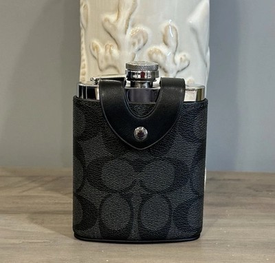 NWT COACH Flask In Signature Canvas & Smooth Leather Charcoal/Gunmetal CE786