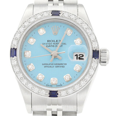 Rolex Damen Datejust 69174 18K Gold & Stahl Aqua Blau Diamant Saphir Uhr