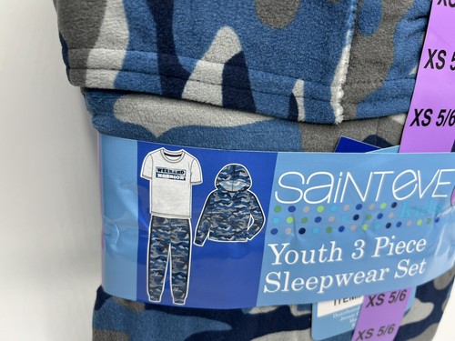 Boys Size XS (5/6) Saint Eve 3-Piece Set Long Sleeve Sleepwear Pajamas Blue Camo - Picture 2 of 5