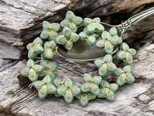 17mm Bronze Washed Matte Turquoise 4 Petal Lily Flower Czech Glass Beads 10 Bead