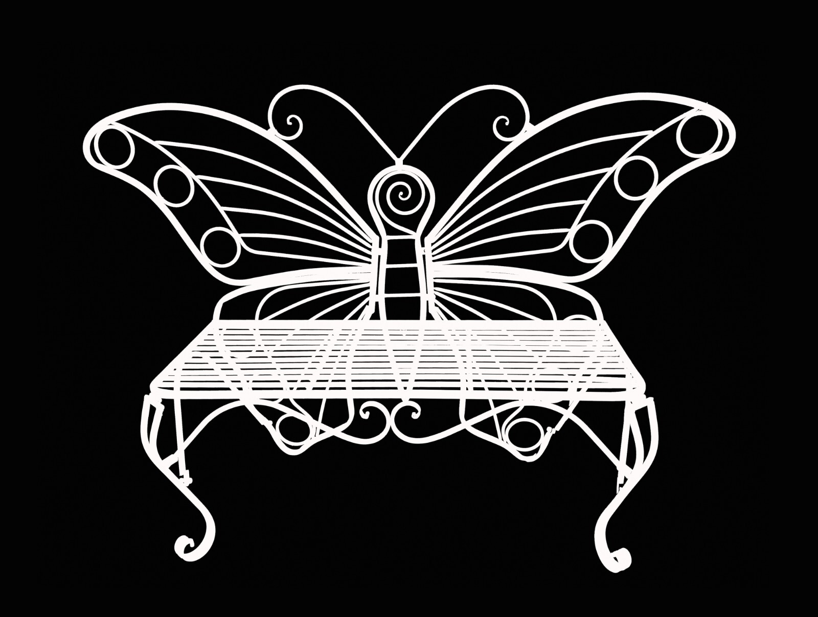 Metal Garden Bench 2 Sizes Butterfly Chair Decor Antique Black/White Outdoor
