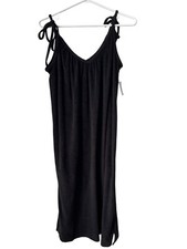 Old Navy Tie Strap Midi Swing Dress Size Medium Sleeveless Black Summer Chic NEW