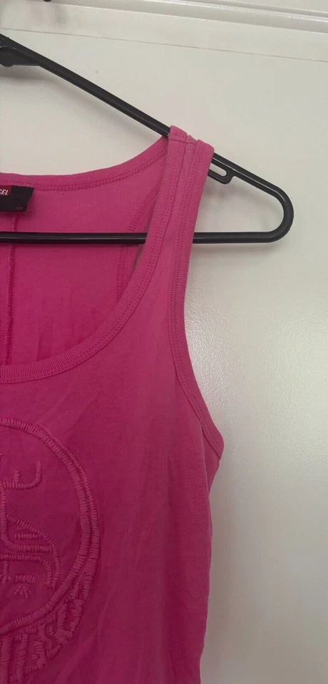 Diesel - Camiseta sin mangas de algodón con espalda abierta rosa con logotipo de búho - Corbata ajustable - Talla S Foto 4 de 4