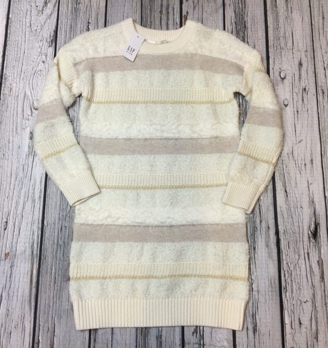 Gap Girls Small 6-7 Ivory White & Gold Sweater Dress. Nwt