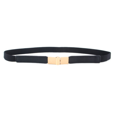 Women Gold Clasp Buckle Elastic Skinny Belt Faux Leather  display picture 3
