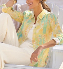 Soft Surroundings Ensconce Floral Watercolor Gauzy Button Down Tunic Top-Small