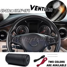 Genuine-Leather DIY-Car Steering Wheel Cover-Anti-slip For-15"/38-cm Black US