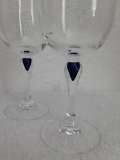 Courvoisier Crystal Cased Cobalt Blue Teardrop Stem Glasses Vintage Set Of 2 
