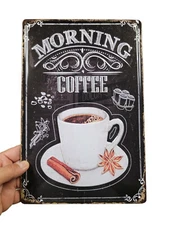  AMERICAN WIT Coffee Shop Metal Sings (3D Morning Coffee with Beans) 8" x 12"