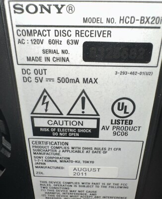 Sony HiFi HCD-BX20i Micro System AM FM CD Player iPod Receiver Amp